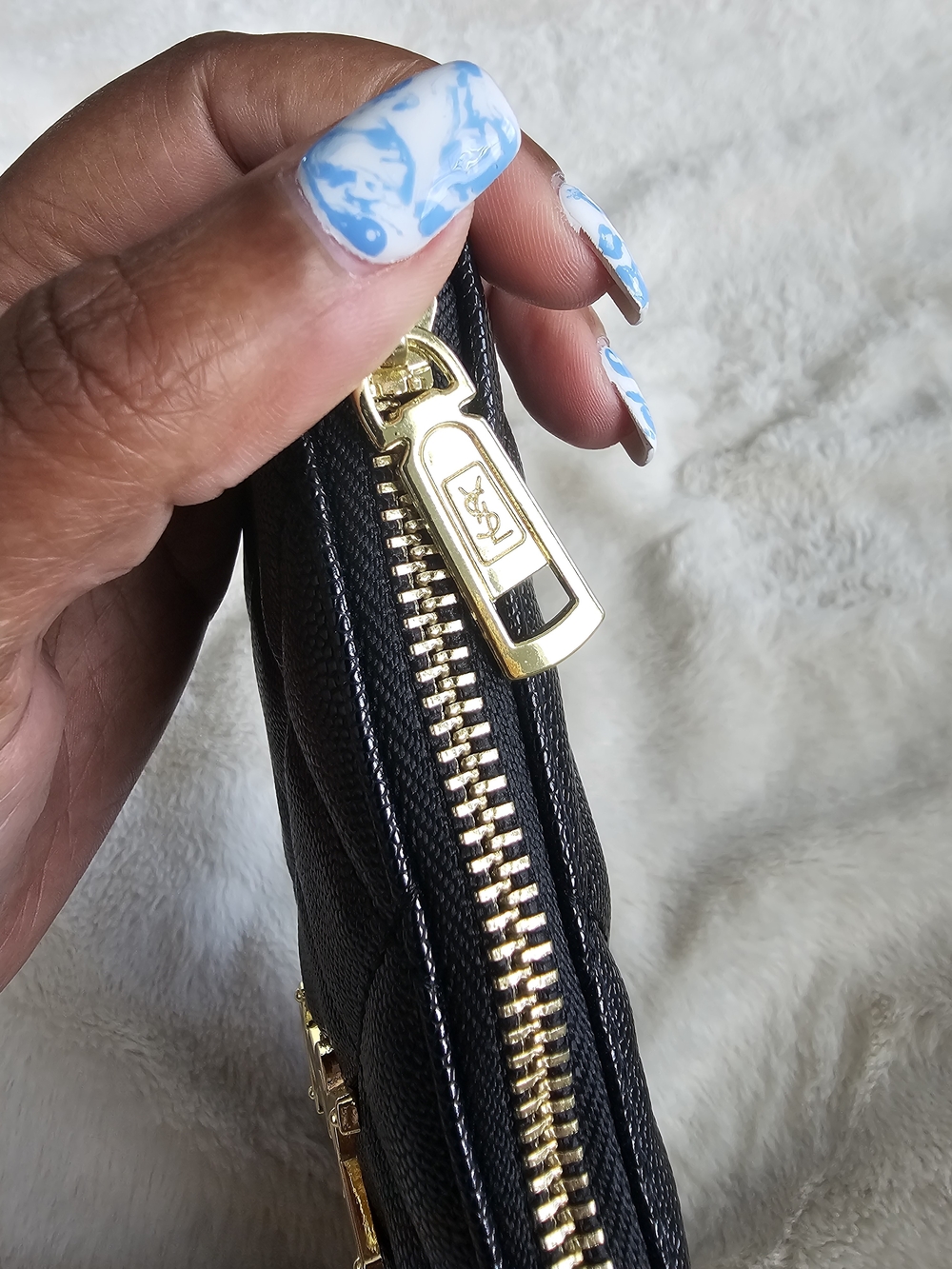 Black Quilted Leather Crossbody with Gold Emblem - Picture 6 of 10